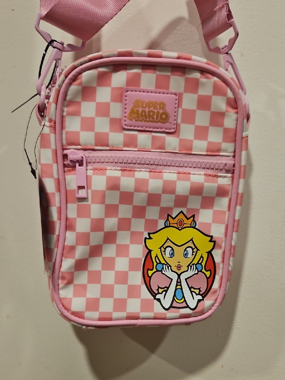 Nintendo Kids Pink Check Crossbody Bag featuring Princess Peach